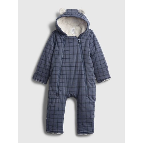 Baby Hoodie Sherpa-Lined One-Piece in blue heather, size: 6-12 M