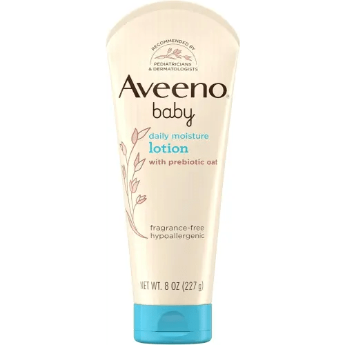 Aveeno Baby Daily Moisture Body Lotion for Sensitive Skin, Hypoallergenic Moisturizing Baby Lotion with Nourishing Oatmeal to Deeply Moisturize Baby's Skin, Fragrance-Free, 8 fl. oz