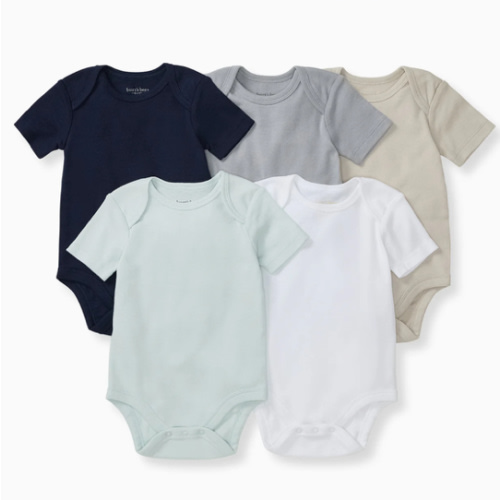 Solid Organic Cotton Short Sleeve Baby Bodysuits 5 Pack Midnight