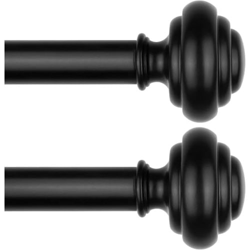 KAMANINA 2 Pack Curtain Rods for Windows 32 to 58 Inches (2.6-4.8ft) Heavy Duty Curtain Rods, 7/8 Inch Adjustable Decorative Drapery Rods Set with Modern Finials, Black