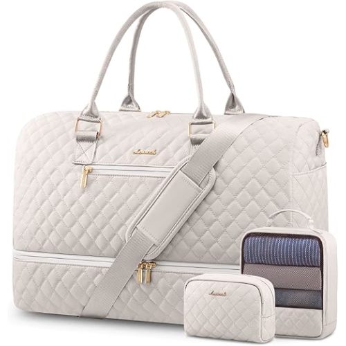 LOVEVOOK Travel Duffle Bag for Women, Weekender Overnight Bag with Shoe Compartment, Carry on Bag with Toiletry Bag, Gym Duffel Bag with Wet Pocket, Hospital Bags for Labor and Delivery 3 Pcs Set