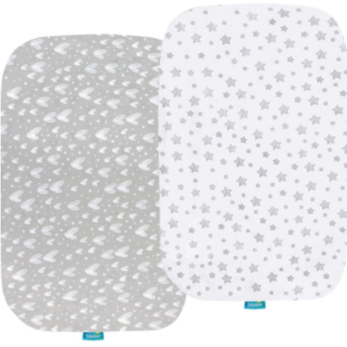 Bassinet Sheets Compatible with Baby Delight Beside Me Dreamer Bassinet, 2 Pack, 100% Jersey Knit Cotton Fitted Sheets, Breathable and Heavenly Soft, Grey and White Print for Baby