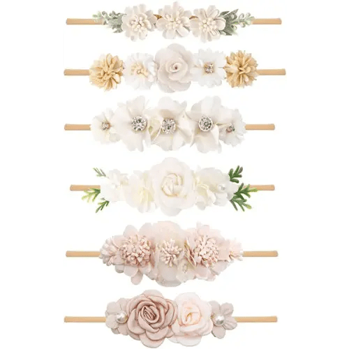 6pcs Baby Floral headbands Set-Infant Flower Elastic Hair Band Bows Wraps Baby Gifts for Toddles Infant