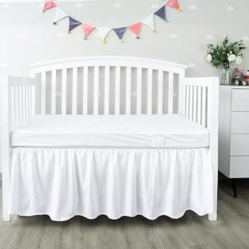 Biloban Crib Skirt for Baby 4 Sides Pleated Dust Ruffled, Crib Skirt Adjustable, Crib Toddler Bedding Skirts Machine Washable 14" Drop, White