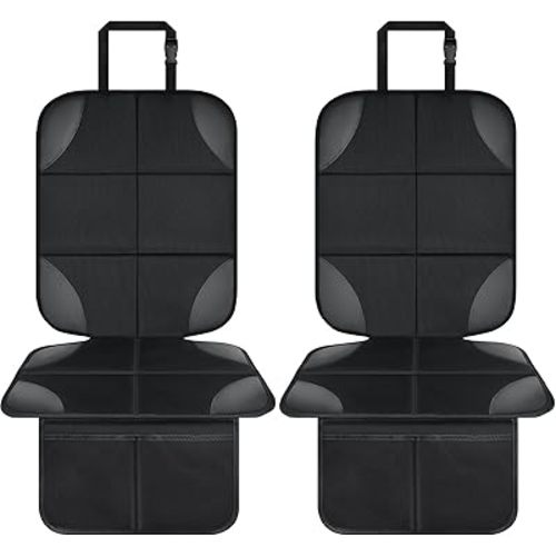 Musclez Baby Car Seat Protector for Child Car Seat, Baby Car Seat Cover Waterproof 600D Fabric Padding Non-Slip Backing 2 Mesh Pockets, Carseat Protector for Travel Vehicles Baby Pets (Black-2pcs)