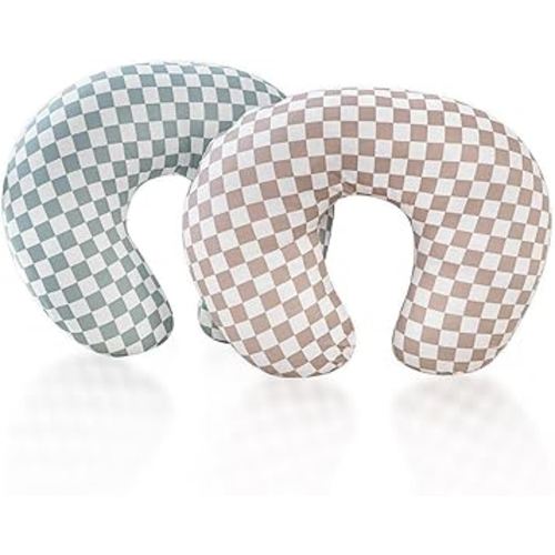 DILIMI 2 Pack Nursing Pillow Cover, Stretchy Removable Case for Breastfeeding Pillows, Ultra Soft Comfortable Slipcover for Baby Girl and Boy, Green and Brown Checkered