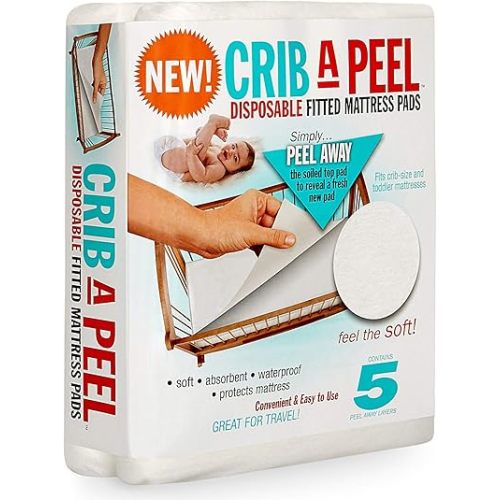 PEELAWAYS Crib-A-Peel Disposable Waterproof Crib Sheets - Super Absorbent Bedwetting Pads for Infants, Potty-Training, Spills, and More - 5 Layer 28" x 52" x 6"