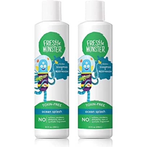 Fresh Monster 2-in-1 Natural Shampoo & Body Wash for Kids, Toxin-Free, Hypoallergenic, Ocean Splash (2 Pack, 8.5oz/each)
