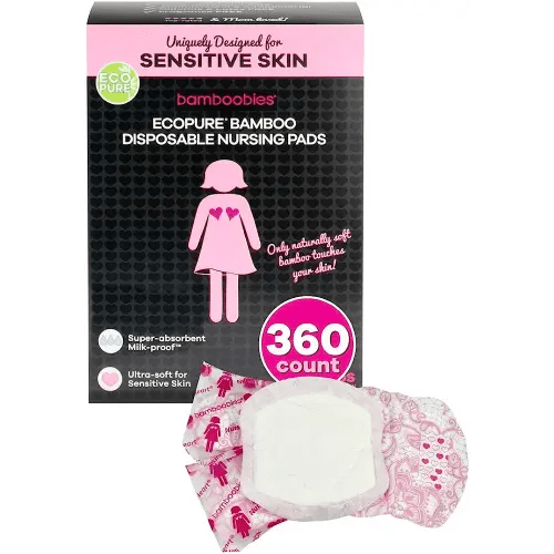 Bamboobies Women’s Disposable Nursing Pads, Super-Absorbent Milk Proof Pads for Breastfeeding, 360 Count