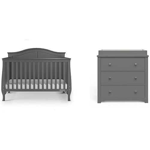 Child Craft Camden Crib and Dresser Nursery Set, 2-Piece, Includes 4-in-1 Convertible Crib and 3 Drawer Dresser, Grows with Your Baby (Cool Gray)