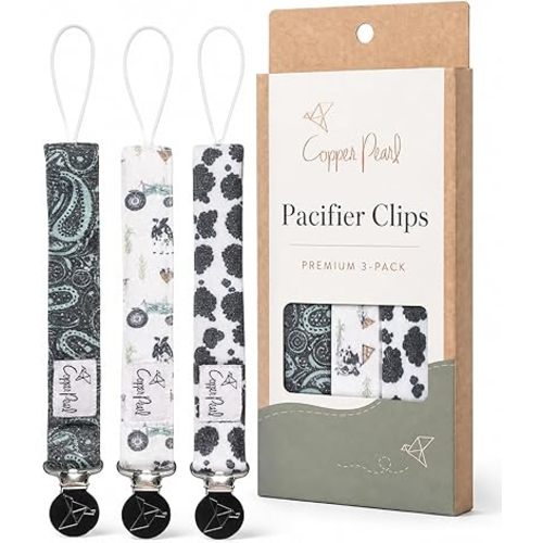 Copper Pearl 3-Pack Pacifier Holders: Premium Knit Binky Clips for Baby Girls and Boys - Stylish Stainless Steel Design for Secure No-Drop Attachment - Jo