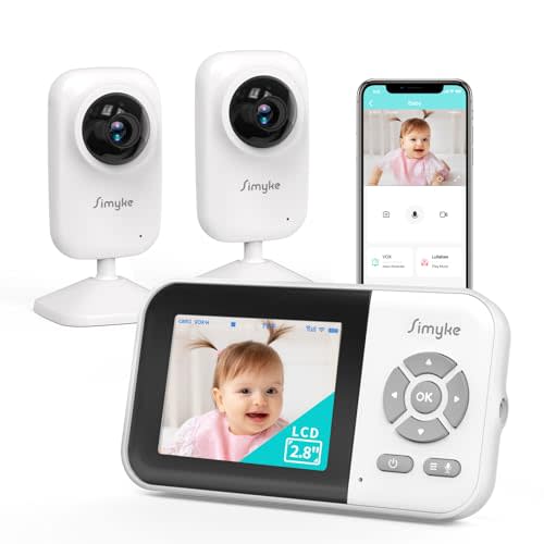 Simyke Upgrade Video Baby Monitor with 2 Cameras and Audio 2.8" Screen, No WiFi Night Vision, 2 Way Talk, 1200ft Long Range, Feeding Clock, Temperature Detection, Portable Wireless Baby Cam Home Use