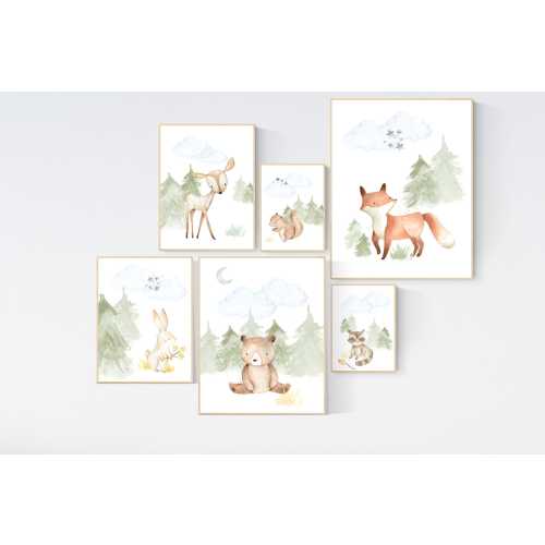 Woodland nursery decor, animals prints, woodland themed nursery, nursery art woodland, nursery prints gender neutral, woodland nursery ideas