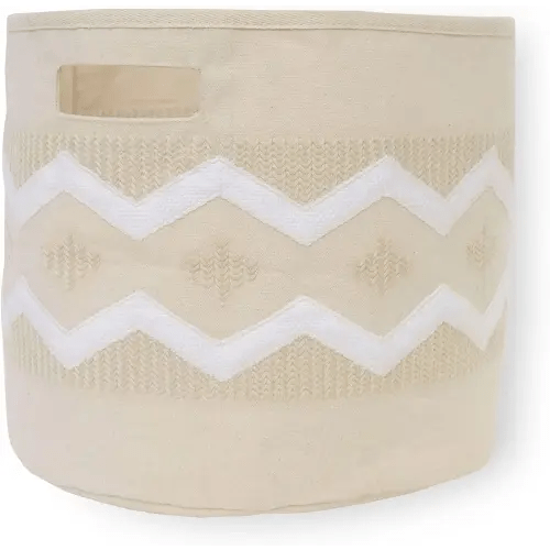 Crane Baby Fabric Round Nursery Storage Basket, Toy Storage, Beige Boho, 13"x12", Toy Basket, Baby Storage Organizer, Toy Organizers and Storage Bins, Baby Organizers and Storage, Toy Bins