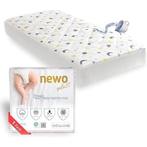 Waterproof Crib Mattress Protector Sheets,%100 Cotton Fabric, Absorbent Crib/Toddler Mattress Protector Sheet Quilted, Oeko-TEX® Certified, Noiseless & Machine Wash, Moon&Star Pattern 52" x 28"
