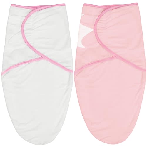 Biloban Baby Swaddles 0-3 Months for Girls, Cotton Swaddle Blanket, Newborn Essentials, Pink & White, 2 Pack