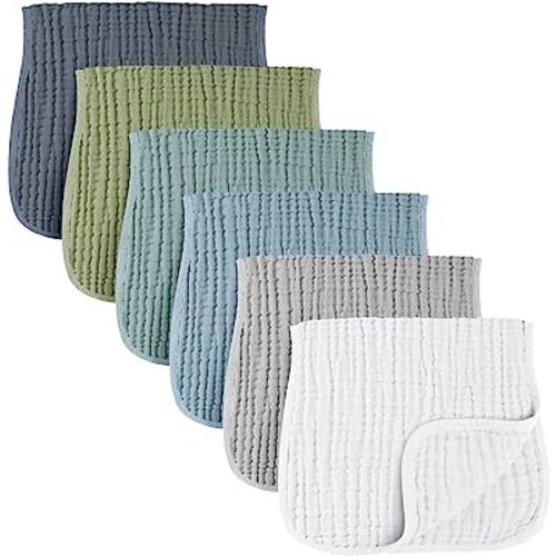 Konssy Muslin Baby Burp Cloths Sets for Unisex- 6 Pack Large 100% Cotton Burping Clothes for Newborn, Baby Girls and Boys