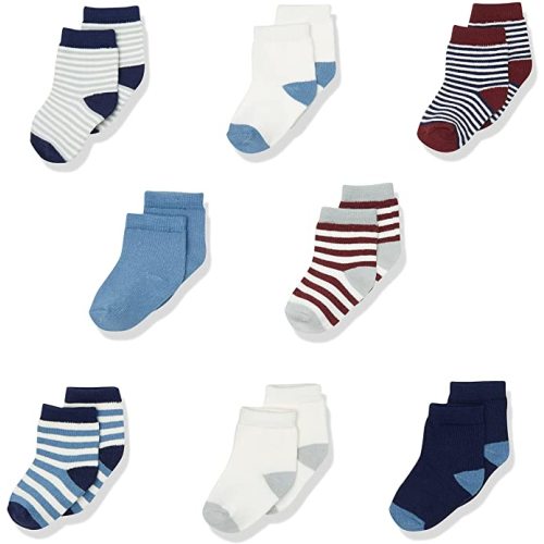Touched by Nature Unisex Baby Organic Cotton Socks - 0-6 Months - Burgundy Navy