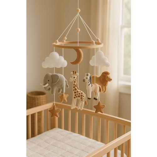 Woodland Baby Mobile with Animals – Neutral Crib Mobile for Nursery, Felt Safari Mobile for Baby Boy or Girl