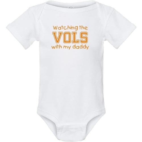 Curiositees Watching the Vols with my Daddy Baby Clothes Jersey Bodysuit Outfit - White