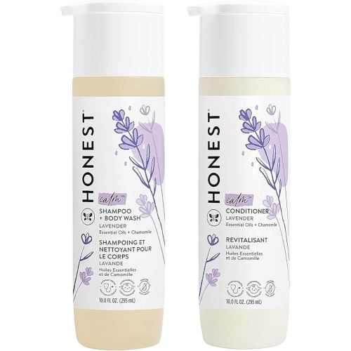 The Honest Company Silicone-Free Conditioner & 2-in-1 Cleansing Shampoo + Body Wash Duo | Gentle for Baby | Naturally Derived | Lavender Calm, 20 fl oz