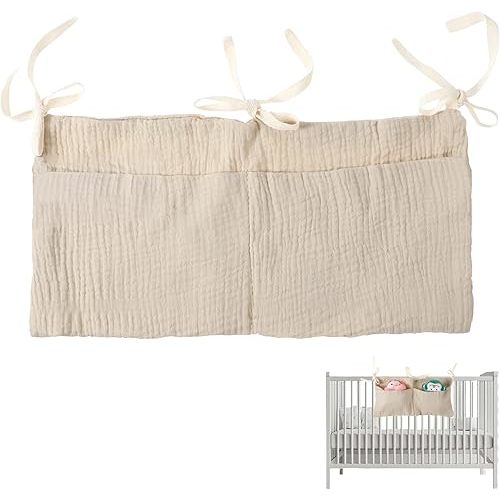 Hanging Diaper Caddy Organizer, Dormitory Bed-Bunk Organizing Bag Bedside Hanging Bags Crib Nappy Bag Milk Bottle Bib-Storage Bags Crib Pocket with Straps (Khaki)