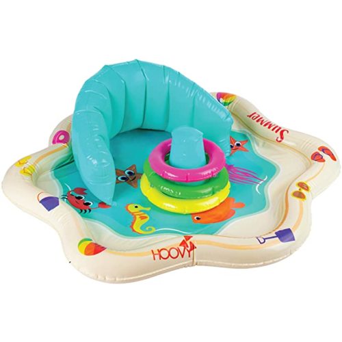 Inflatable Baby Splash Mat with Backrest & Fun Stackable Rings | Inflatable Baby Splash Pool | Infant Splash Pad with Stacking Rings | Infant Summer Toys