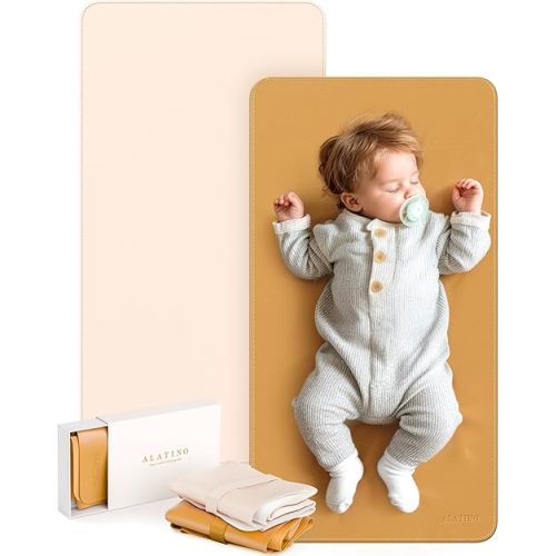 2 Pack Vegan Leather Baby Changing Mat, Large 30" x 17" Waterproof Foldable Diaper Mat, Wipe-Clean Portable Changing Pad for Travel, Home & Diaper Bag, Baby Shower Gifts for New Moms (Beige & Brown)