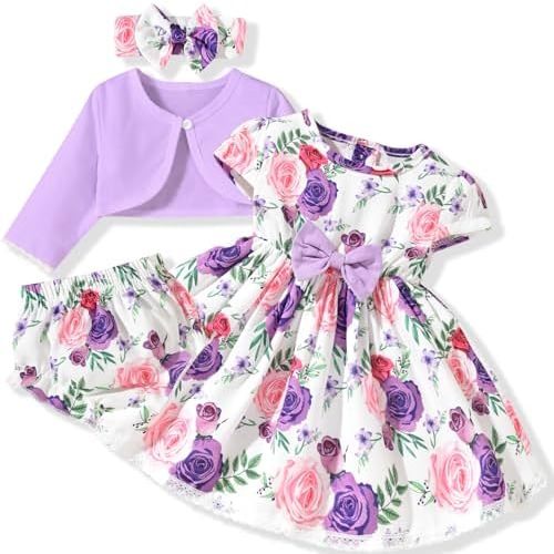 fioukiay Baby Girl Dress and Cardigan Set Infant Girl Bowknot Dresses Outfit Set Clothes with Diaper Cover Fall Winter