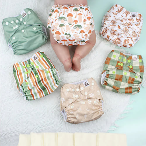 POCKET DIAPER 3.0 WITH INSERTS - 6 PACK(Mushrooms)