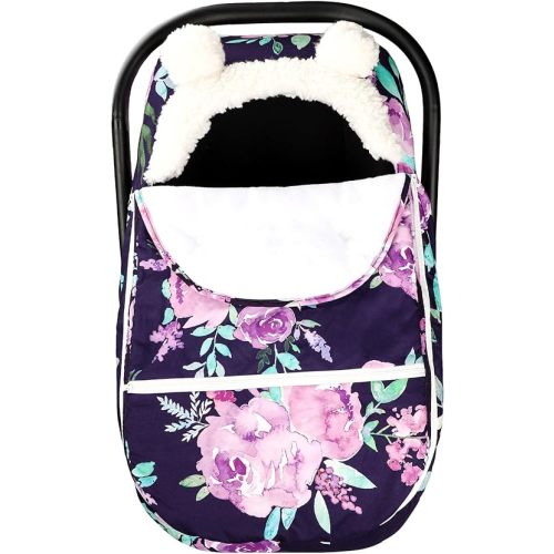 Winter Carseat Cover Girls, Purple Cozy & Warm Cover, Infant Car Seat Canopy, Ultra-Soft Breathable Protect Baby from Cold Wind, Zipped Removable Design