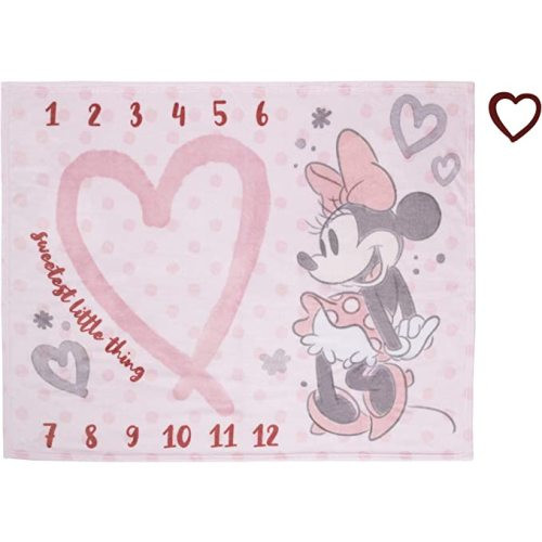 Disney Minnie Mouse Pink, Rose, Black & White Super Soft Milestone Baby Blanket