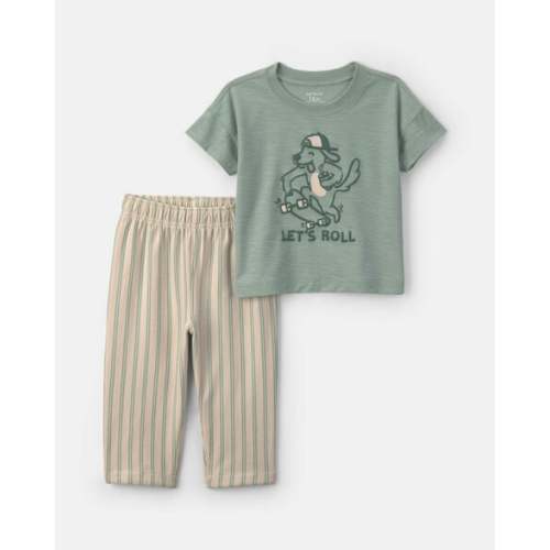 Baby Boy 2-Piece Skateboard Short-Sleeve Top & Pant Set - Green/Cream | Carter's