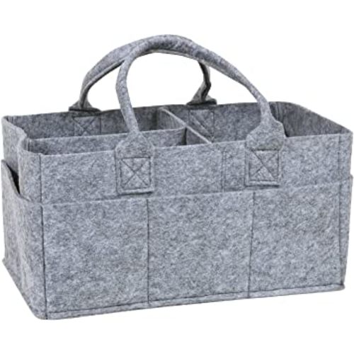 Sammy & Lou Collapsible Light Gray Felt Storage Caddy, Divided Design To Keep Diapers, Wipes And Changing Items Organized