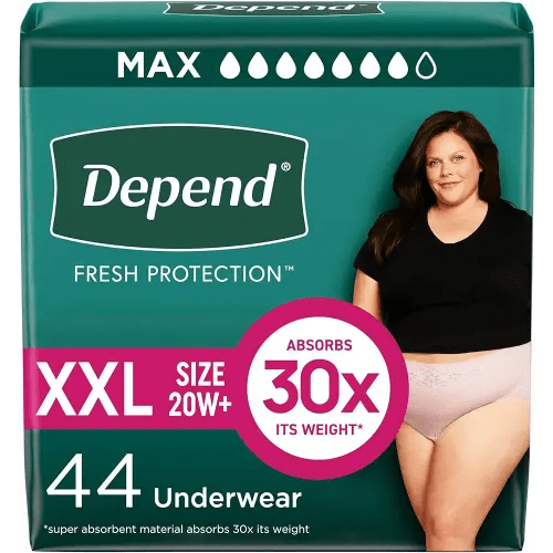 Depend Fresh Protection Adult Diapers, Incontinence & Postpartum Bladder Leak Underwear for Women, Disposable, Maximum, Extra-Extra-Large, Blush, 44 Count (2 Packs of 22), Packaging May Vary