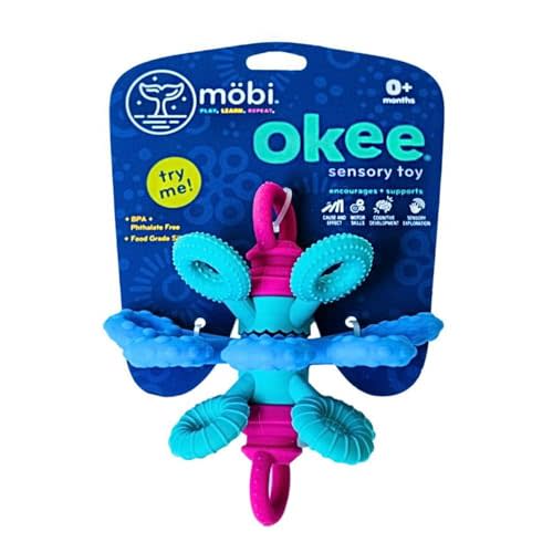 Mobi Games Okee Baby Sensory Ball, Twist, Pull, Push & Chew Baby Sensory Toys for Babies 0+ Months, Food-Grade Silicone, Bright Colorful Textures, Motor Skill Development Balls
