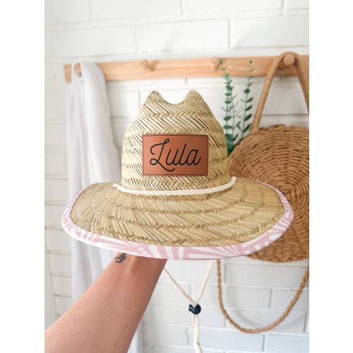 Faux Leather Name Patch Baby Hat Toddler Child Adult, Straw Hat, Baby Sun Hat, Toddler Sun Hat, Personalized Sun Hat, Matching Hat