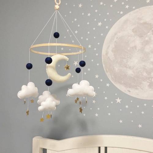 Moon and Star Baby Mobile (5) Clouds – Gender-Neutral Nursery Decor / Baby gift / Cloud baby mobile / To the Moon / Crib mobile / Cot mobile