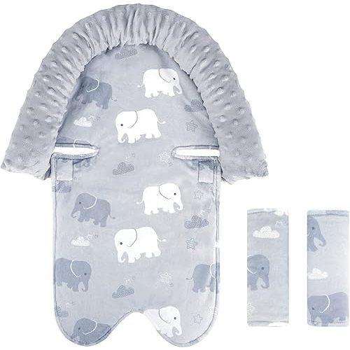 TANOFAR Baby Car Seat Insert and Strap Covers, Gray Carseat Head Support for Boys, Soft Unisex Cushion Fit for Car Seats, Stroller, Bouncers, Elephant