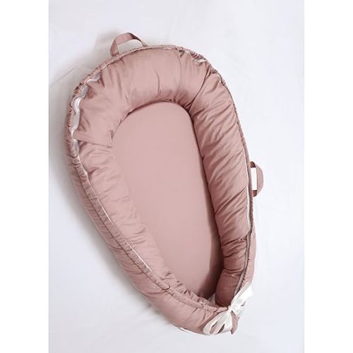 Aila+Aiden Baby Nest, Baby Lounger, Organic Cotton Lounger for Baby, Reversible Breathable Adjustable Portable - Star Collection (Dusty Rose)
