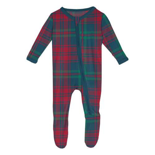 Print Footie with 2 Way Zipper in Peacock Plaid