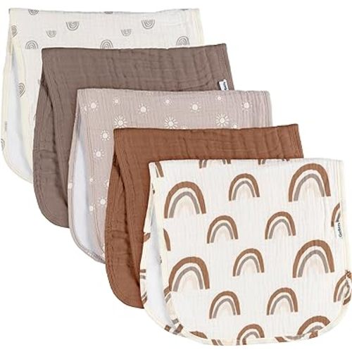 Gerber Baby Unisex Muslin Burp Cloths 5-Pack, Multi Rainbow, Large Size 20" x 10"