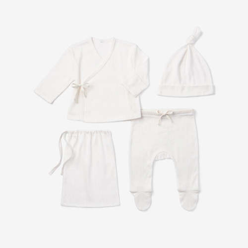 White Organic Cotton Pointelle Layette 3 Pc Gift Set WHITE / NB