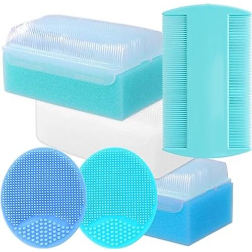 Cradle Cap Brush for Babies - Cradle Cap Treatment Set of 6 | Baby Brush and Comb Set Newborn | Baby Sponge for Bathing Newborn Bath Essentials | Baby Comb & Scalp Scrubber Set of 6