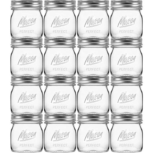16 Pack 8 oz Mason Jars with Regular Airtight Lids - Glass Canning Jars 8 oz, Mini Mason Jars for Jam, Jelly, Honey, Overnight Oats, Party Favors, Shower Favor, Separable Lids