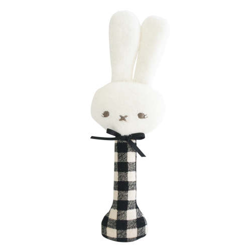 Bunny Stick Rattle, Black Check