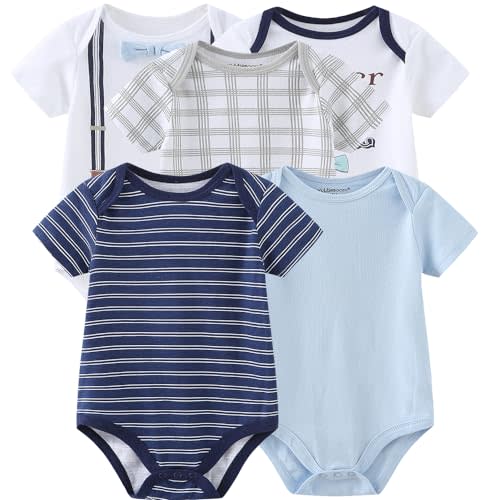 Kiddiezoom Newborn Baby Unisex Cotton One-Piece Bodysuits Baby Gift 5-Pack Baby Clothes