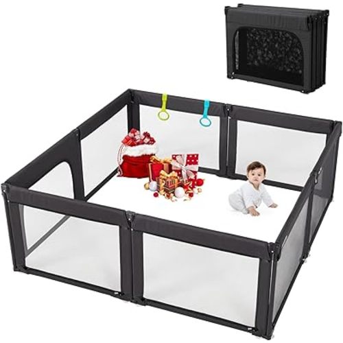 Doradotey Baby Playpen, Shape Adjustable Large & Small Baby Playard for Babies and Toddlers, Foldable Playpen Baby Fence Indoors Play Center Yards, Breathable Mesh Anti-Fall Play Pens(71x79 Black)