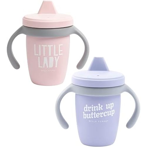 Bella Tunno Happy Sippy Cup – Transition Sippy Cups for Baby 6 Months and Older, Baby and Toddler Sippy Cups with Removable Handles and Non-Toxic, BPA Free Silicone, Little Lady & Drink Up, 8 oz