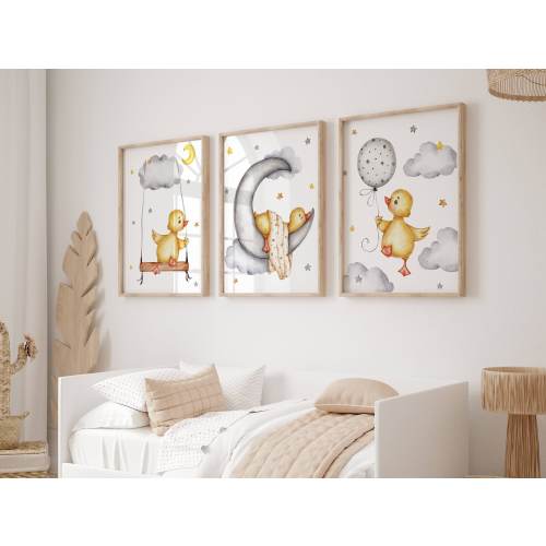 Adorable Duckling Nursery Wall Art Set of 3 - Digital Download, Watercolor Design